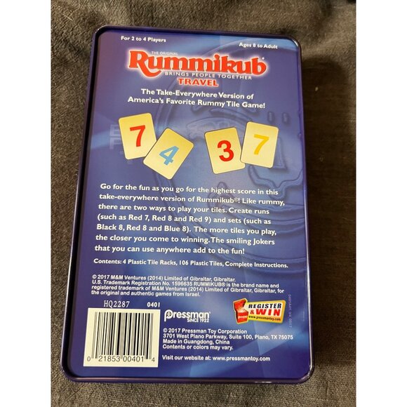 The Original Rummikub Travel Game Tin For 2-4 Players Ages 8+ By Pressman - Picture 2 of 4